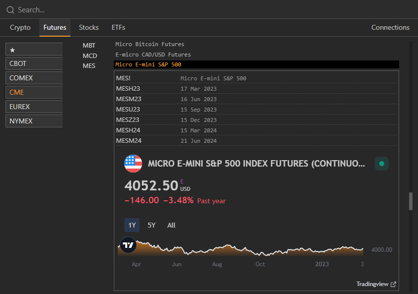 Exocharts Desktop Pro currency selector